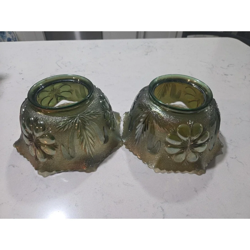 Antique Imperial Green Mayflower #474‎ C Carnival Glass Gas Lamp Shade